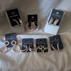 Week Of Goldtone Hoop Earrings, 7 Pair Hoop & Circle Earrings NWT Ava Aiden